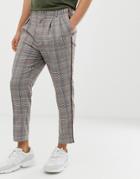 Asos Design Tapered Smart Pants In Gray Check With Double Pleat And Grown On Waistband - Gray