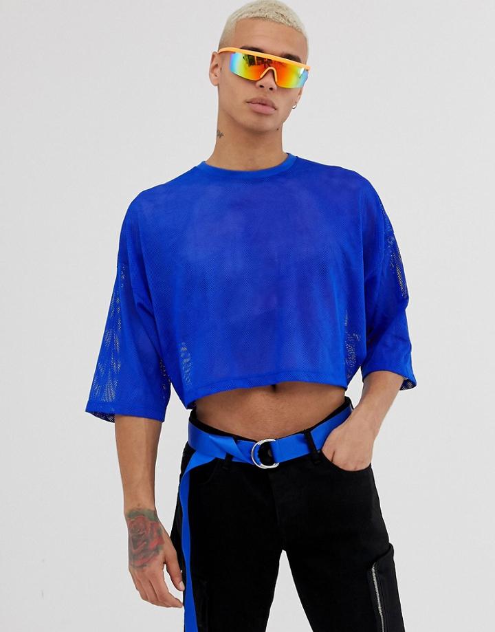 Asos Design Festival Oversized Cropped T-shirt In Blue Mesh