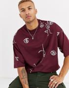 Asos Design Oversized T-shirt With All Over Line Print