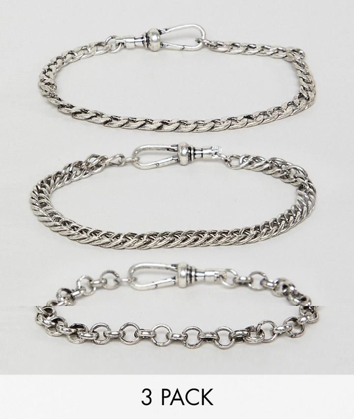 Reclaimed Vintage Inspired Chain Bracelet Pack In Burnished Silver Exclusive At Asos