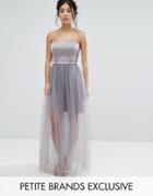 True Decadence Petite Cami Dress With Sheer Dotty Mesh Skirt - Gray