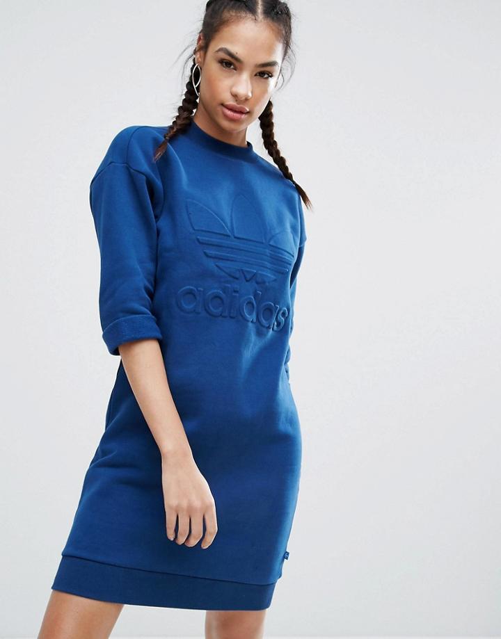 Adidas Originals Nyc High Neck Sweat Dress With Tonal Trefoil Logo - Blue