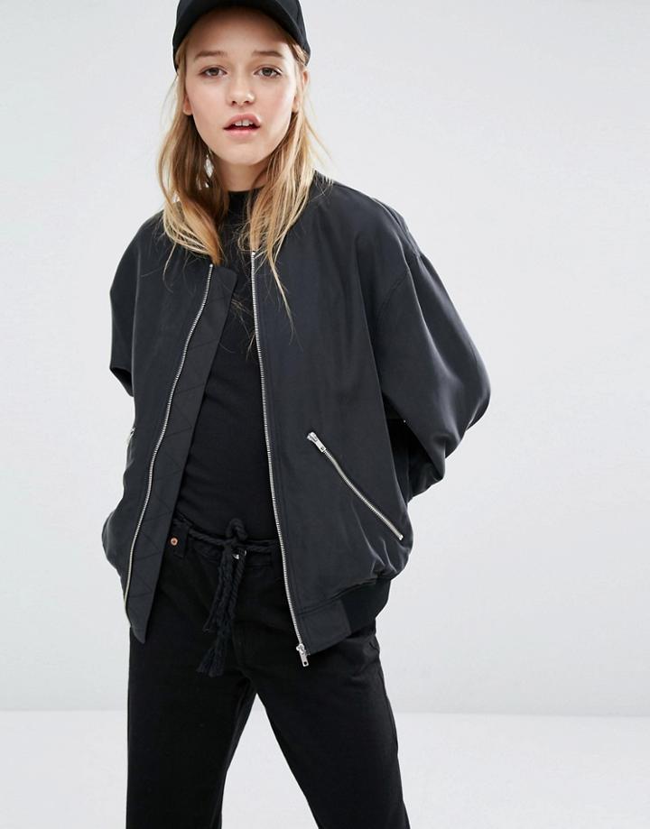 Weekday Bomber Jacket With Zips - Black