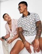 Asos Design Polo T-shirt In All Over Geometric Print-multi
