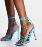Asos Design Wide Fit Nina Strappy Tie Leg Heeled Sandals In Bright Blue-blues