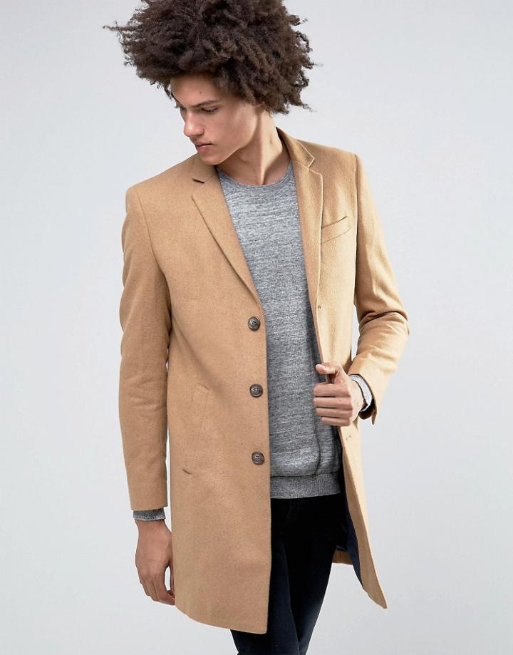 Minimum Gleason Slim Wool Overcoat Contrast Reverse Lapel - Beige