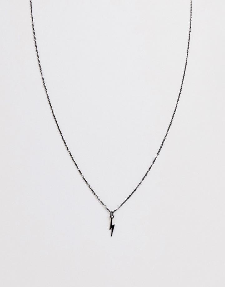 Asos Design Necklace With Ditsy Lightning Bolt In Gunmetal-gray
