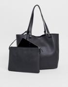 Asos Design Bonded Shopper Bag With Removable Tablet Case - Black