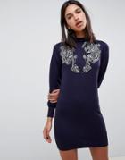 Asos Scuba Sweat Dress With Embellishment-navy