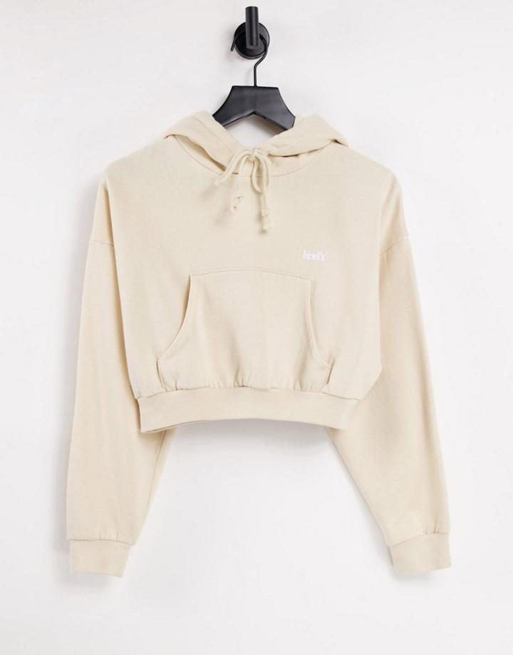 Levi's Cropped Hoodie In Ecru-white