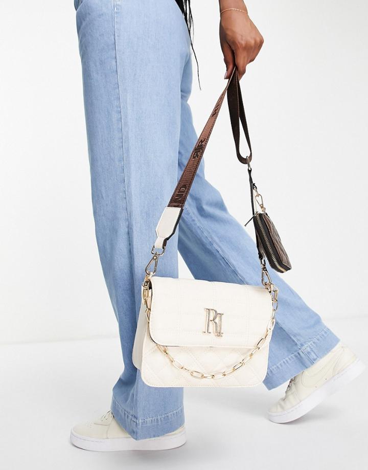 River Island Quilted Double Cross Body Bag In Cream-white