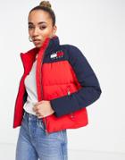 Tommy Jeans Funnel Neck Padded Jacket In Color Block-multi