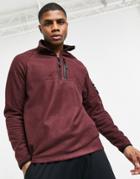 Asos Design Relaxed Polar Fleece Sweatshirt With Half-zip & Ma1 Pocket With Badge-brown