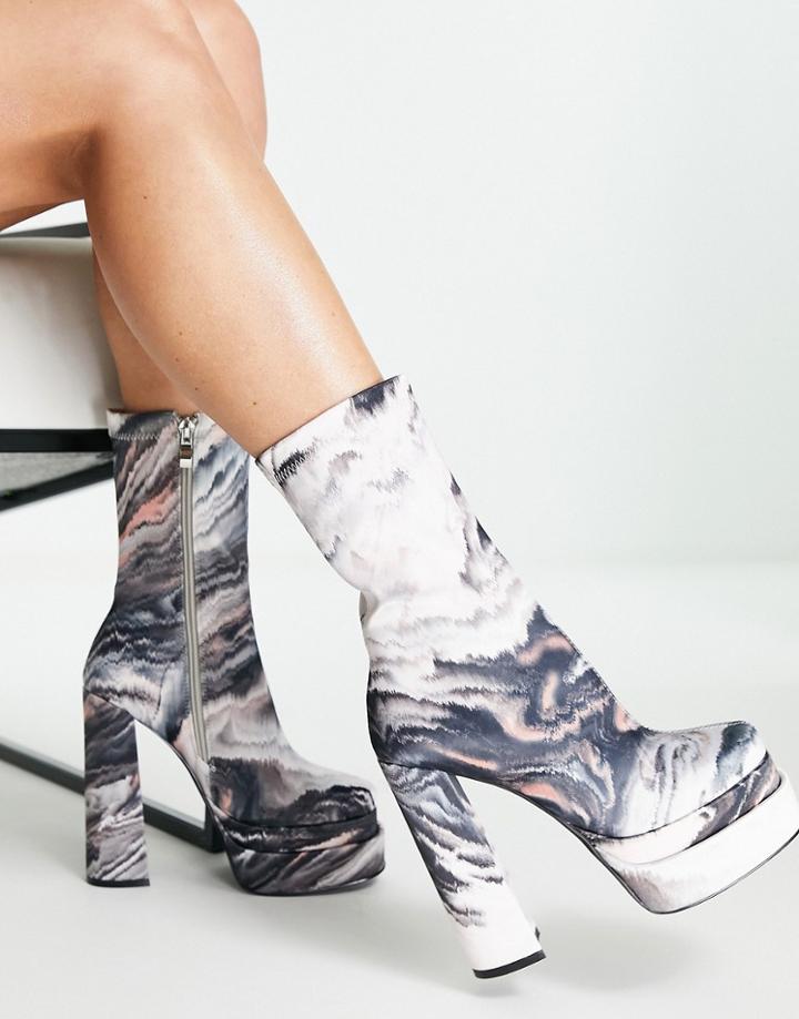 Simmi London Platform Heel Boots In Marble Print-multi