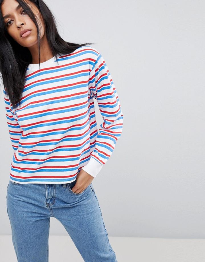 Asos Long Sleeve Stripe T-shirt With Crew Neck - White
