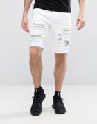 Asos Denim Shorts In Slim Fit With Heavy Rips In White - White