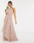 Asos Design Bridesmaid Pinny Maxi Dress With Ruched Bodice And Layered Skirt Detail-multi