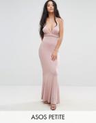 Asos Petite Slinky Deep Plunge Fishtail Braid Strap Maxi Dress - Pink