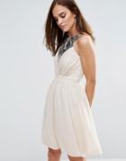 Little Mistress Sequin Trim Prom Dress - Beige