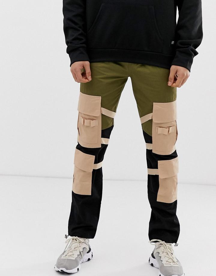 Sixth June Cargo Pants In Khaki With Contrast Pockets - Green