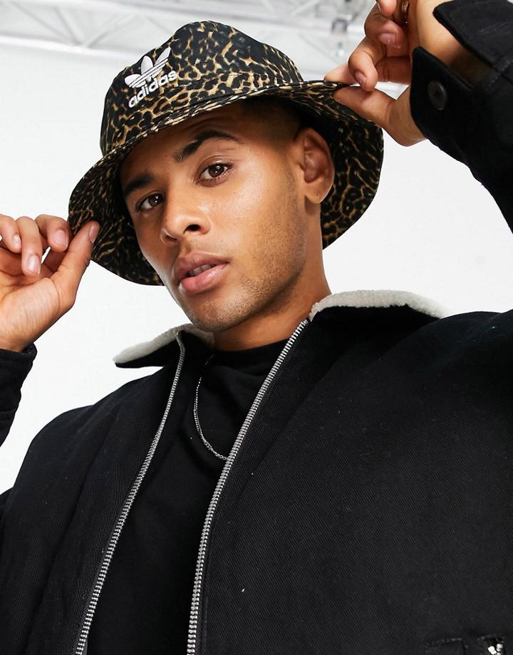 Adidas Originals Leopard Print Bucket Hat In Brown