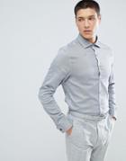 Asos Design Slim Shirt In Twill With Double Cuff & Cutaway Collar In Charcoal - Gray