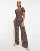 The Frolic Square Neck Tea Jumpsuit In Ditsy Floral-multi