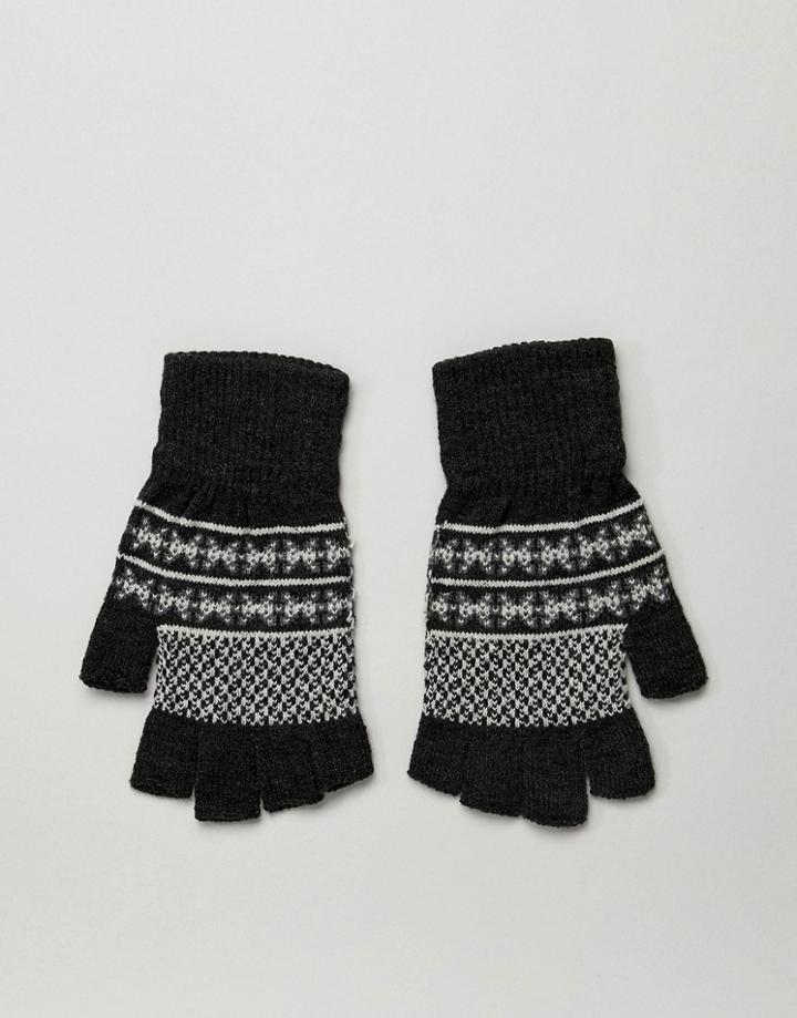 Asos Design Fingerless Gloves In Gray Fairisle - Gray