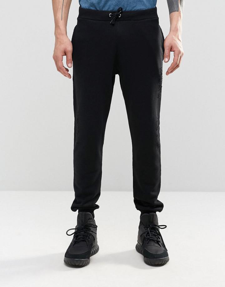 Asos Skinny Joggers With Rips And Distressing In Black - Black