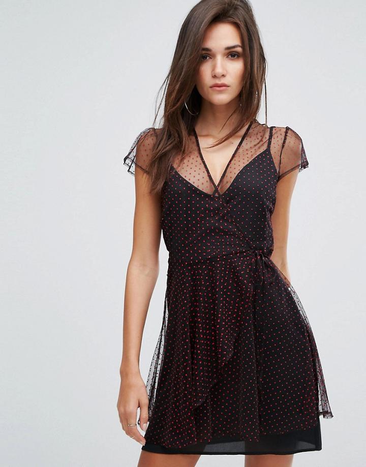 Fashion Union Sheer Tea Dress In Polka Dot - Black