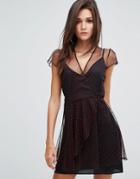 Fashion Union Sheer Tea Dress In Polka Dot - Black