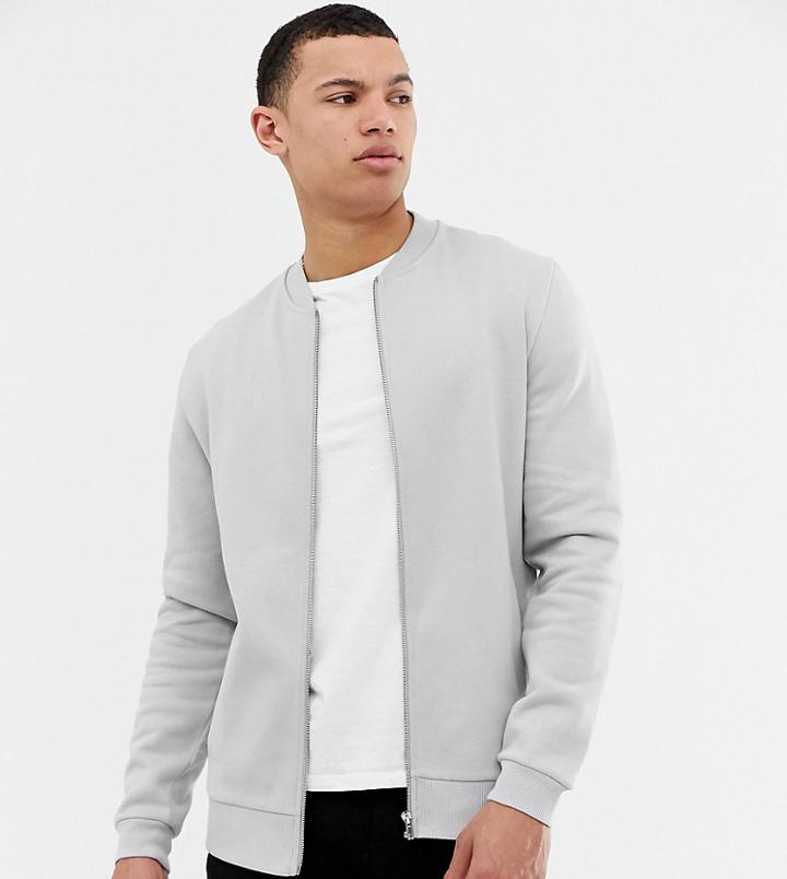 Asos Design Tall Jersey Bomber In Light Gray - Gray