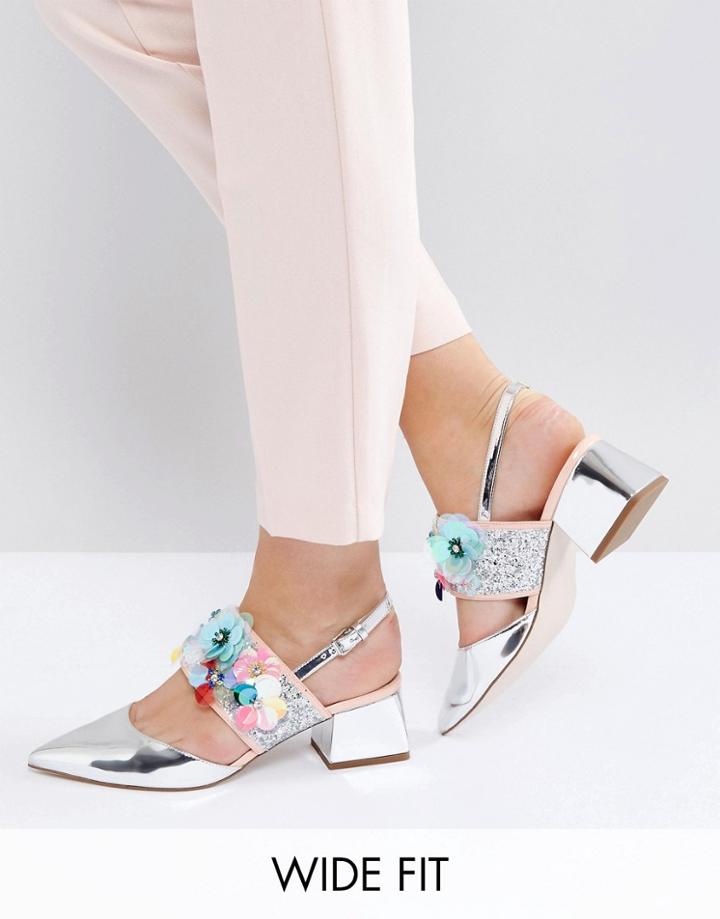 Asos Spaceship Wide Fit Embellished Heels - Silver