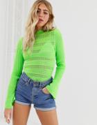 Asos Design Flared Sleeve Stitch Detail Sweater - Green