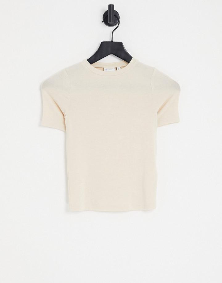 Asos Design Fine Knit Slim Fit Tee In Sand-multi