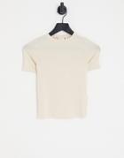 Asos Design Fine Knit Slim Fit Tee In Sand-multi