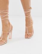 Asos Design Headline Barely There Block Heeled Sandals-pink