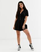Asos Design Jersey Tea Romper With Button Front And Collar