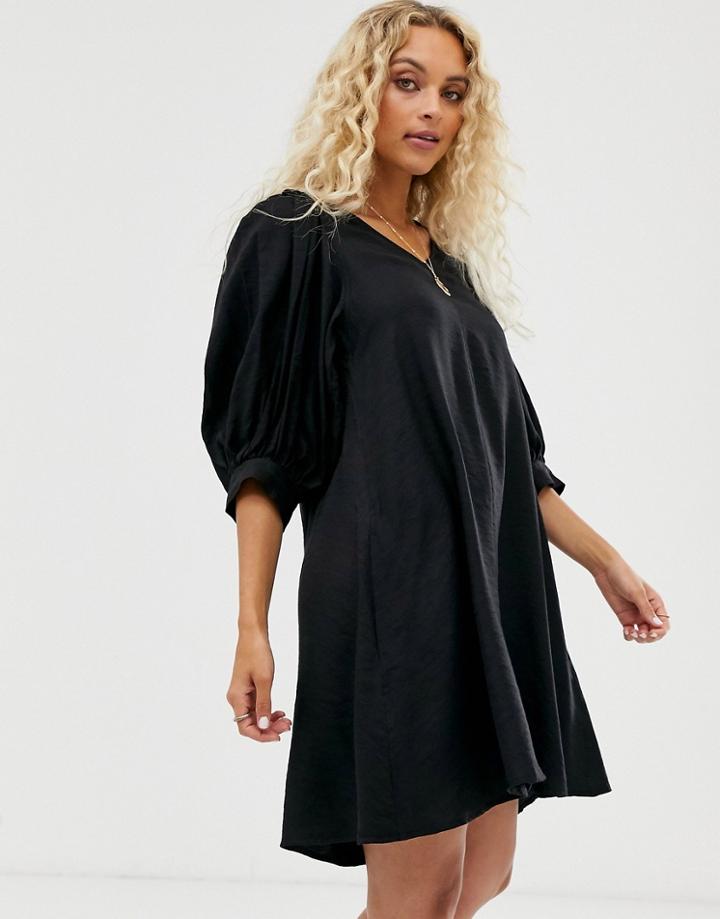 Weekday Puff Sleeve Mini Dress In Black - Black