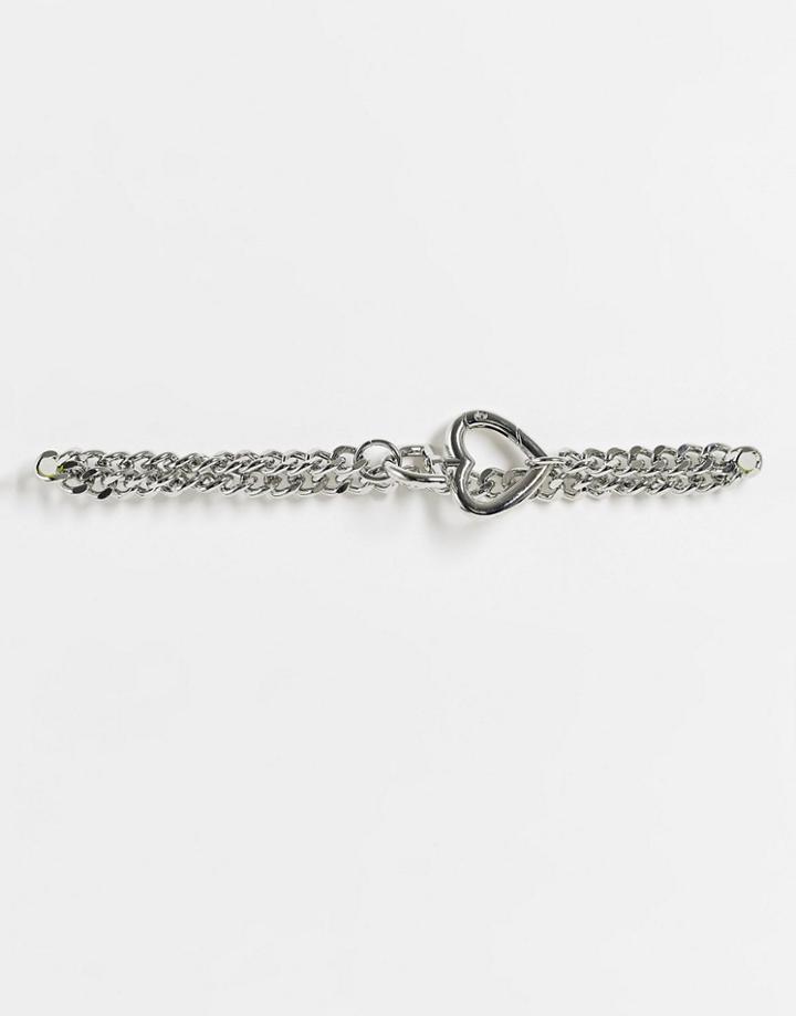Topshop Heart Clip Chain Necklace In Silver