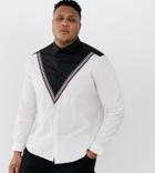 Asos Design Plus Stretch Slim Cut & Sew Poplin Shirt With Tape Detail - White