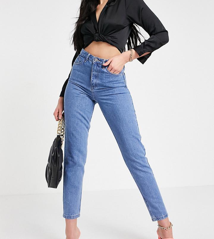 Missguided Tall Riot High Waisted Plain Rigid Mom Jean In Blue-blues