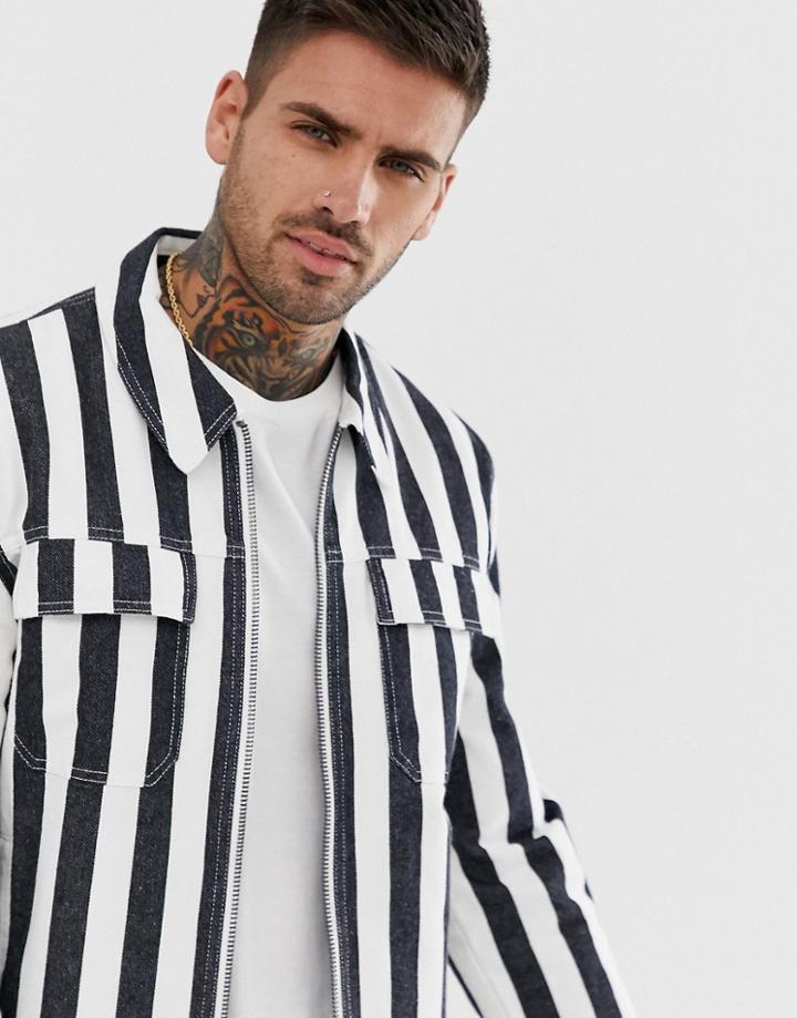 Asos Design Striped Zip Through Jacket - Black