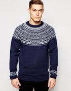 Bellfield Brushed Yoke Jacquard Knitted Sweater - Navy