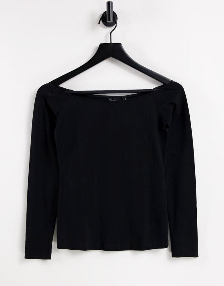 Asos Design Off Shoulder Long Sleeve Top In Black