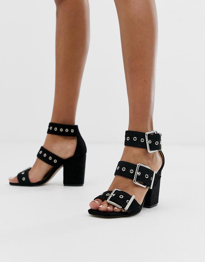 Public Desire Gimme Black Buckle Detail Heeled Sandals-beige