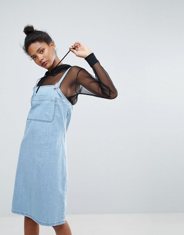 Chorus Eyelet Straps Denim Pinafore Dress - Blue