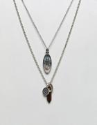 Sacred Hawk Multi Row Necklace Pack With Tigerseye Pendant - Silver