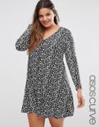 Asos Curve Swing Dress With Button Front In Mono Floral - Multi