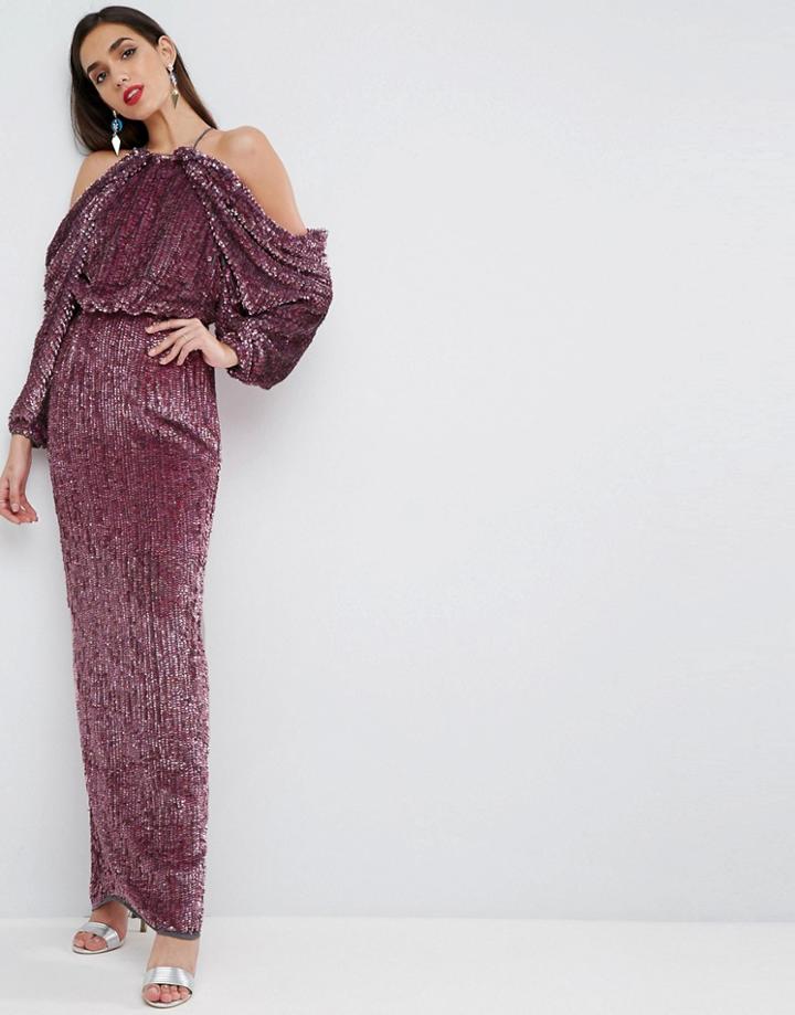 Asos Red Carpet Embellished Drape Front Kimono Maxi Dress - Gold